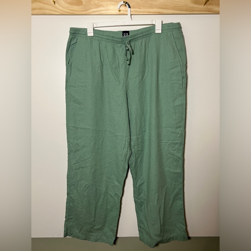 Gap Pull On Pants Linen‎ Wide Leg Green Women Size XXL